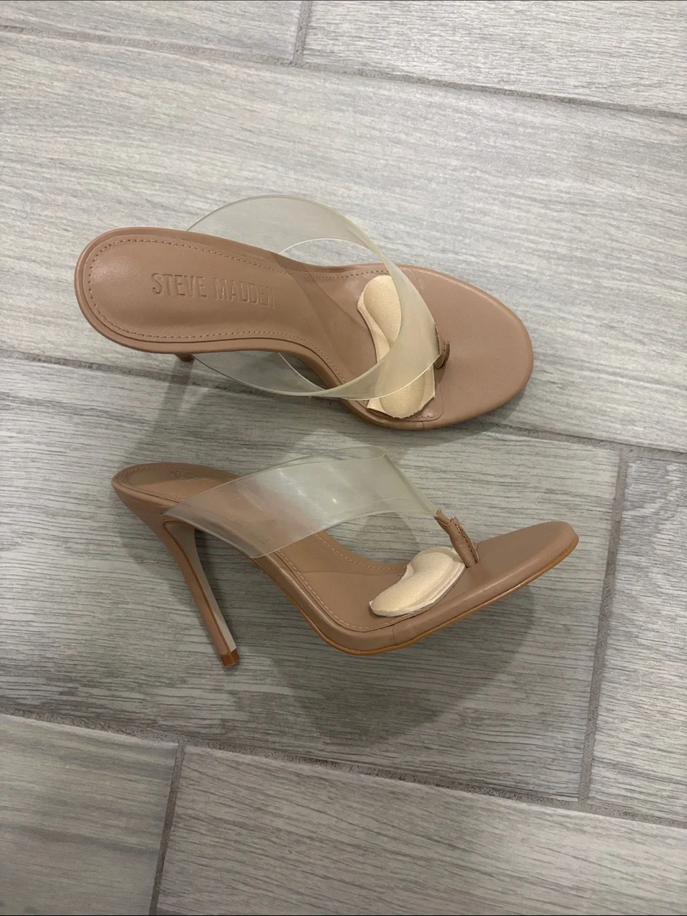 Steve Madden Clear Strap Tan Stiletto Heels